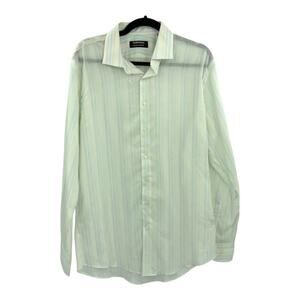 Nordstrom Linen Blend Trim Fit Non-Iron Button Down Shirt Pastel Stripe Sz 16